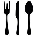 Cutlery. Silhouette. Knife, fork and spoon. Vector set of illustrations. Outline on an isolated white background. Flat style. Royalty Free Stock Photo