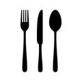 Cutlery silhouettes. Fork spoon knife black icon set. Black silverware sign. Vector utensil illustration