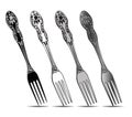 Cutlery, silver fork set. Vector illustration.