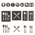 Cutlery simple flat icon set. Spoon fork logo. Vector isolated illustration. knife, table spoon, tea spoon, italian pasta spoon, Royalty Free Stock Photo