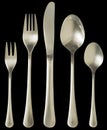 Cutlery Table Set Of Stainless Steel Soup Spoon Dinner Knife And Fork With Dessert Fork And Spoon Isolated On Black Background Royalty Free Stock Photo