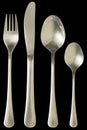Cutlery Table Set Of Stainless Steel Soup Spoon Dinner Knife And Fork With Dessert Spoon Isolated On Black Background Royalty Free Stock Photo