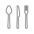 Cutlery vector icons set in line style. Restaurant symbol, spoon, forks, knife Royalty Free Stock Photo