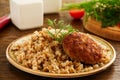 Cutlet with buckwheat with mushrooms.