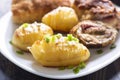 Cutlet cordon bleu and hasselback potatoes