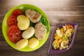 Cutlet with potatoes on lime plate  top view Royalty Free Stock Photo