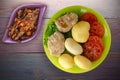 Cutlet with potatoes on lime plate top view Royalty Free Stock Photo