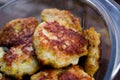 Cutlets. Chicken cutlets. Fried cutlets. Cutlets in the pot. Proper nutrition. Cooking Delicious burgers. Glass pan with meatballs