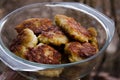 Cutlets. Chicken cutlets. Fried cutlets. Cutlets in the pot. Proper nutrition. Cooking Delicious burgers. Glass pan with meatballs Royalty Free Stock Photo