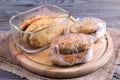 Cutlets in a container on a wooden table Royalty Free Stock Photo