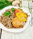 Cutlets of turkey with buckwheat and vegetables Royalty Free Stock Photo