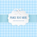 Cutout 3D paper figure frame label with silver satin bow and light blue ribbon on the checkered tile seamless pattern.