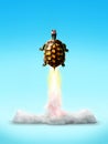 Cut-out object shot of a fast turtle rocket launch isolated on a blue background Royalty Free Stock Photo