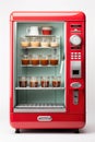 Cutout isolated vending machine with many cups and glasses with drinks on white background