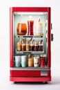 Cutout isolated vending machine with many cups and glasses with drinks on white background