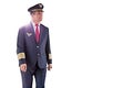 Cutout of mature pilot walking in airport