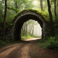 Cutout natural rock arch in the forest. Stone arch isolated on white background. Cave entrance made of old Royalty Free Stock Photo