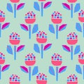 Cutout paper flowers bold bright seamless pattern.