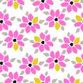 Cutout paper pink bold flower seamless vector pattern.