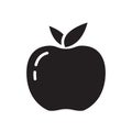 Cutout silhouette apple or peach with leaves icon. Outline template for logo of fruit farm. Black and white simple illustration. Royalty Free Stock Photo