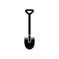 Cutout silhouette of Bayonet shovel. Outline icon of digging tool with handle. Black simple illustration of earthwork, gardening.