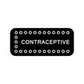 Cutout silhouette Blister of contraception. Outline icon of pill pack. Black illustration of small round medicines in package.