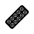 Cutout silhouette Blister of drugs. Outline icon of pill pack. Black illustration of round medicines in package. Flat isolated