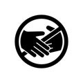 Cutout silhouette contactless delivery icon. No touch emblem. Outline symbol of handshake ban. Flat isolated vector illustration