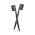 Cutout silhouette crossed manual toothbrushes icon. Outline template for brush your teeth. Black and white simple illustration.