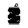 Cutout silhouette Crushed tin can. Outline icon of drink container with opener. Black simple illustration of crumpled aluminum Royalty Free Stock Photo