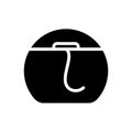 Cutout silhouette Dental floss icon. Outline logo of teeth floss in round case. Black simple illustration of oral care. Flat