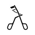 Cutout silhouette Eyelash curler icon. Outline logo. Black simple illustration of metal tool for professional makeup. Flat