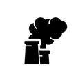 Cutout silhouette of Factory pipes with smoke. Outline air pollution icon. Black simple illustration of industrial plant with