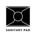 Cutout silhouette Folded sanitary napkin. Outline logo of square hygiene pad package. Black simple illustration of feminine