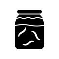 Cutout silhouette Glass jar with leeches or worms. Outline icon of hirudotherapy. Black simple illustration of alternative