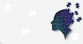 Cutout silhouette of a human head containing brain made from puzzle pieces Royalty Free Stock Photo