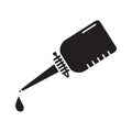 Cutout silhouette Inclined oiler with dripping drop of lubricating oil. Outline icon of gear lubrication. Black illustration. Flat