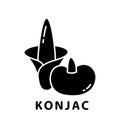 Cutout silhouette Konjac root and flower icon. Outline logo of Japanese devil`s tongue, snake palm. Black simple illustration.