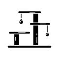 Cutout silhouette Layered cat tree icon. Outline logo of scratching post with bench and two toys. Black simple illustration. Flat Royalty Free Stock Photo