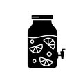 Cutout silhouette of lemonade in glass jar with tap. Outline icon of refreshing summer drink. Black simple illustration of fruit Royalty Free Stock Photo