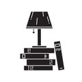 Cutout silhouette lying books and table lamp icon. Outline template for school education. Black and white simple illustration.