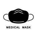 Cutout silhouette Medical mask icon. Fabric on face for doctor. Outline logo of respiratory protection against allergy, infection