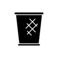 Cutout silhouette of Mesh waste bin. Outline icon of wire trash can. Black simple illustration of metal grid garbage basket. Flat