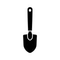 Cutout silhouette of Mini bayonet shovel with short handle icon. Outline logo of hand gardening tool. Black simple illustration of