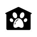 Cutout silhouette Pet house with paw print icon. Outline logo. Black simple illustration. Flat isolated vector image on white Royalty Free Stock Photo