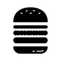 Cutout silhouette Separate layered hamburger. Outline icon of sandwich with layers of bun, stuffing. Black white illustration of