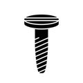 Cutout silhouette Spiral screw with countersunk head with straight slot icon. Outline logo of threaded nail. Black illustration of