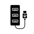 Cutout silhouette Usb hub icon. Outline logo of computer port. Black simple illustration of multiport adapter for connecting Royalty Free Stock Photo