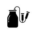 Cutout silhouette Vacuum milking machine icon. Outline logo of milker. Black simple illustration of can with hose and teatcups,