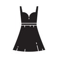 Cutout silhouette Women`s dress icon. Outline template for sarafan logo. Black and white illustration. Flat hand drawn isolated